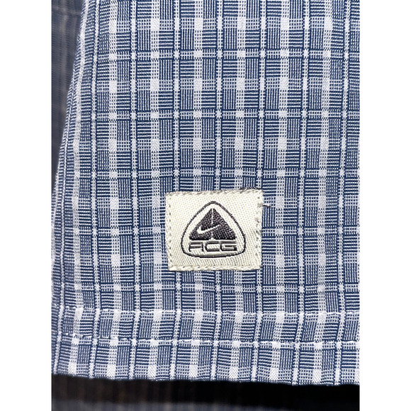 Nike ACG All Conditions Gear Striped Button Down Short Sleeve Shirt Blue Sz. L - Picture 7 of 8